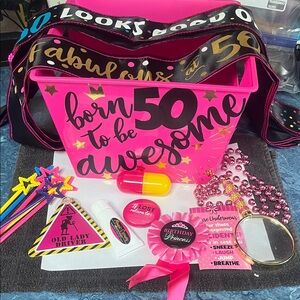 Pink 'Born to be Awesome' Party Supplies Set fabulous and 50
